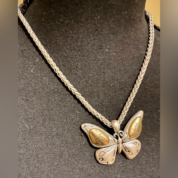 Butterfly Necklace Keep Our Faith Long Life Two Tone 18” Chain Silver Gift Hope - Picture 4 of 10